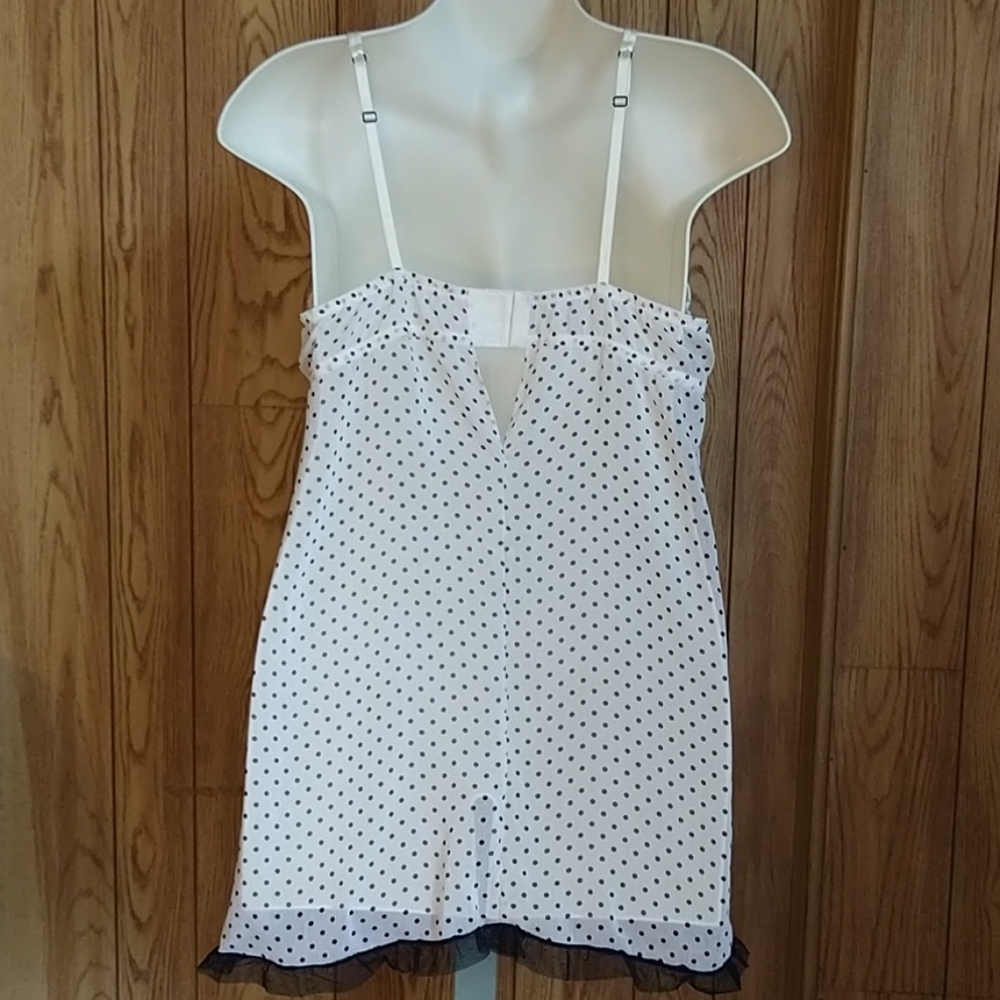 Lane Bryant White Polka Dot & Black Lace Babydoll with Purple Bow. Worn once! - Picture 3 of 4